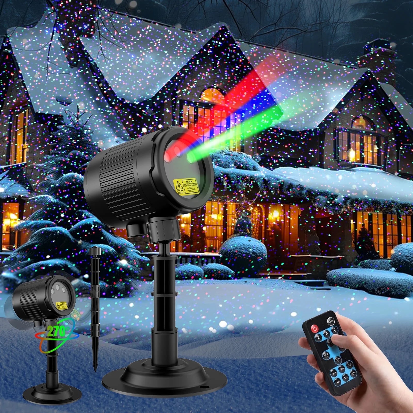 Laser Christmas Projector Lights Outdoor,  3 Color RGB Projector, Waterproof