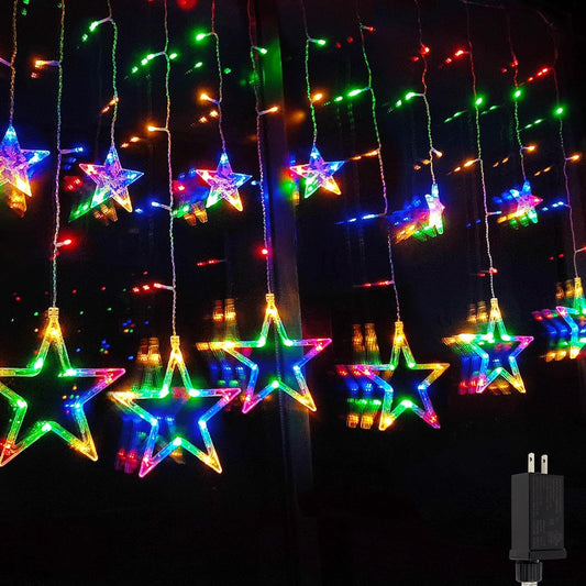 Star Curtain Lights 12 Stars 138 LED Multicolor Christmas Window Lights