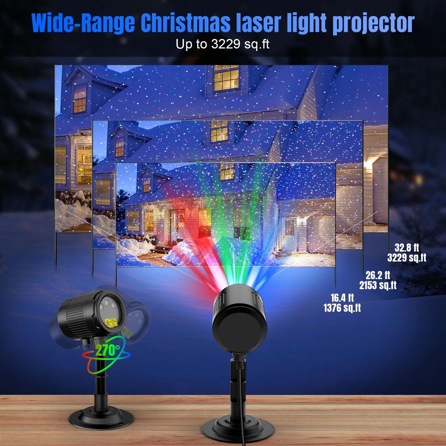 Laser Christmas Projector Lights Outdoor,  3 Color RGB Projector, Waterproof